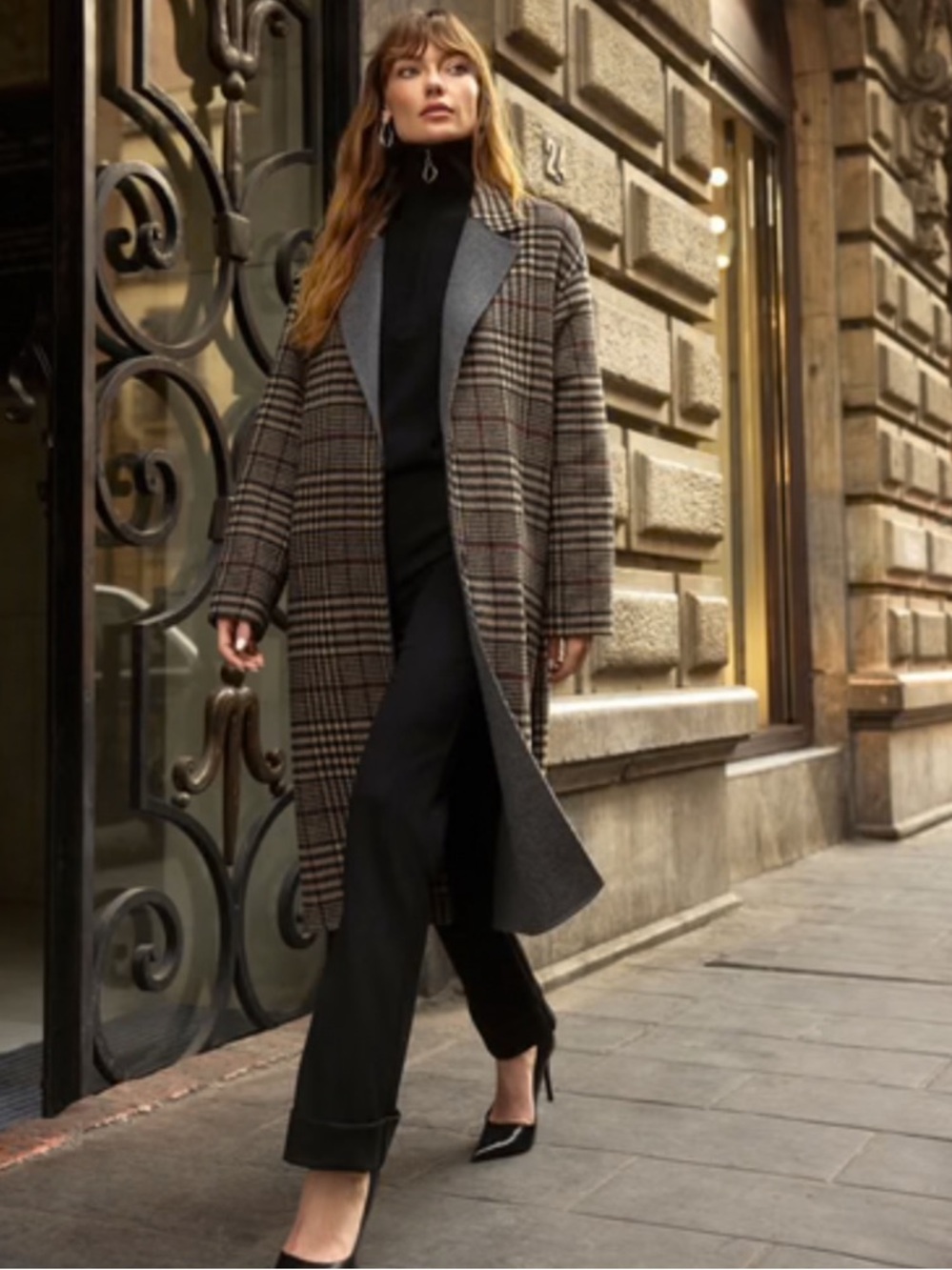 NWT Joseph Ribkoff Camel/Multi Plaid Double-Faced Coat Medium Style 253946 - Picture 2 of 10